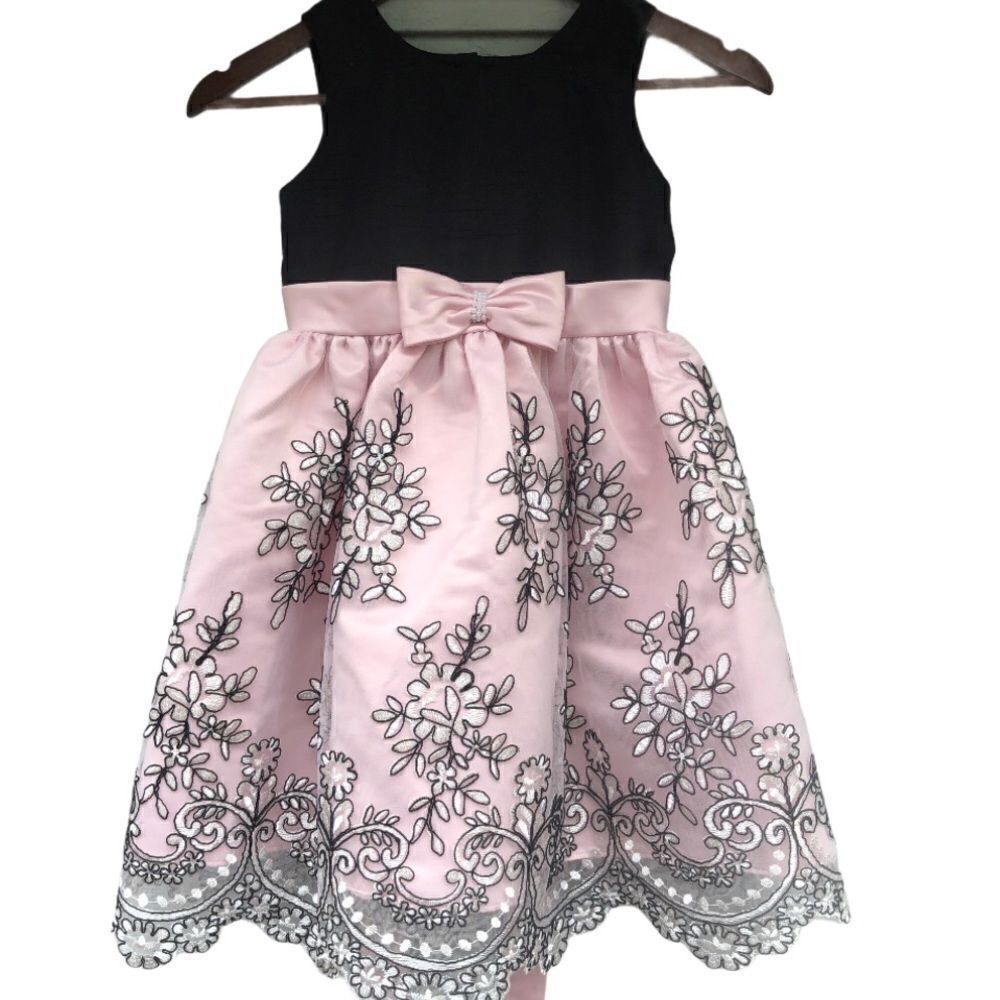 Jayne Copeland pink black floral embroidered dress-girls size 6
